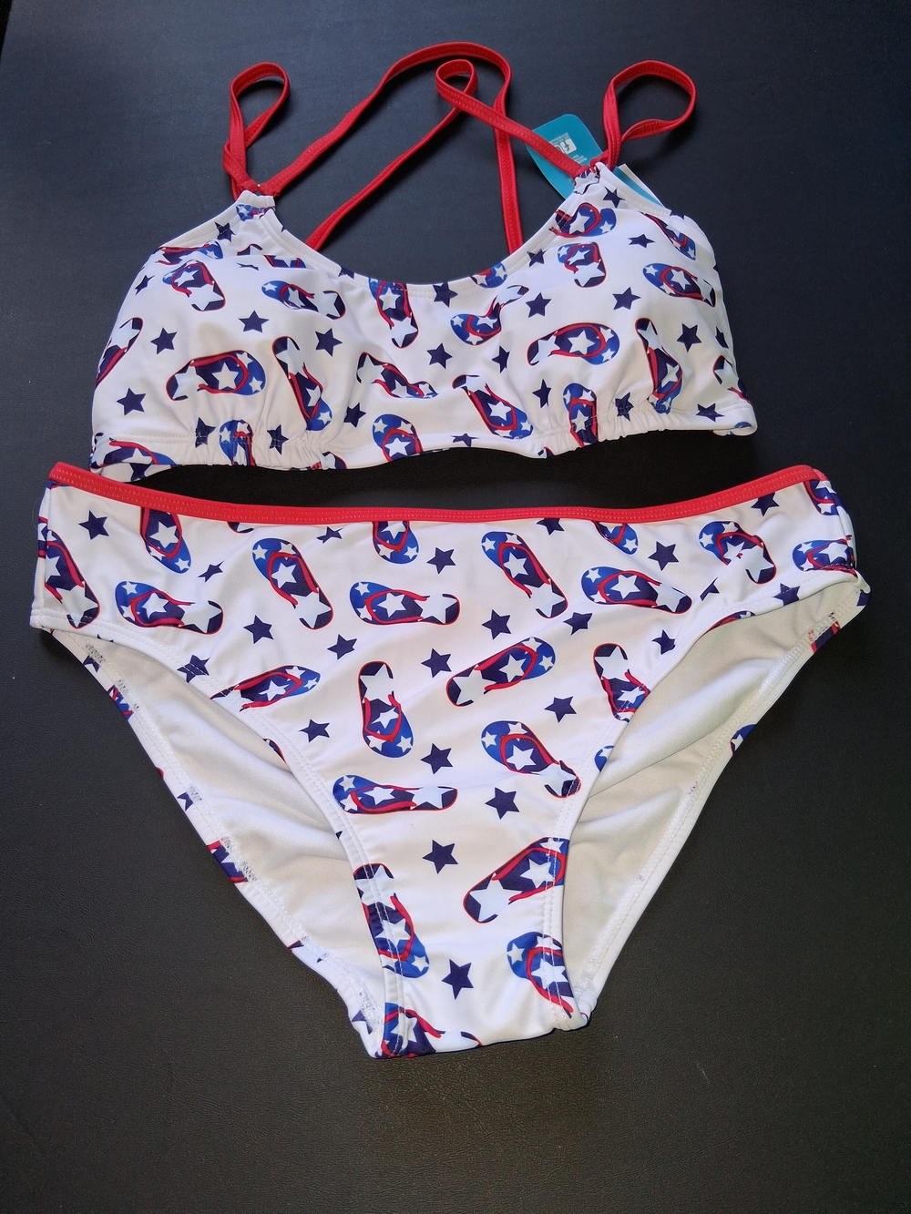 White Star & Flip-Flop Print Bikini with Red Trim